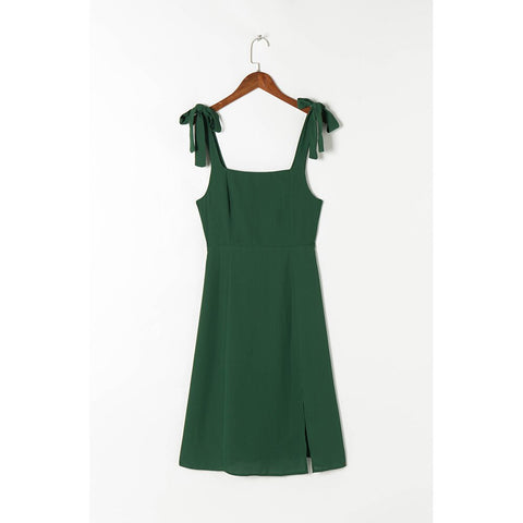 Dresses Vintage High Slit Midi Dress Square Neck Sleeveless