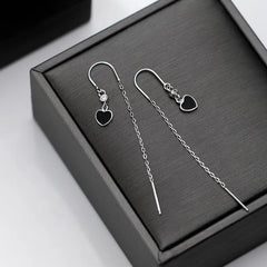 Hoop Earrings For Women Silver 925 Black Heart U Design Tassel