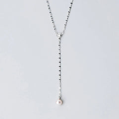 Shiny Zircon Y-Shape Elegant Pearl Pendant Necklace