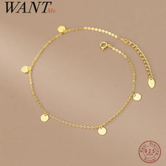 Silver Minimalist Disc Cross Link Chain Anklet Fashion Chic