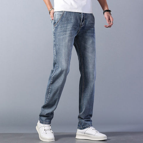 Men's Slim Jeans Fashion Solid Color Classic Style Denim Trousers