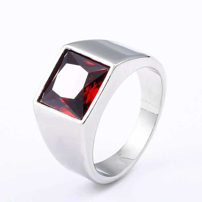 stainless steel Fashion Inlaid Red/Blue/Black Stone Square