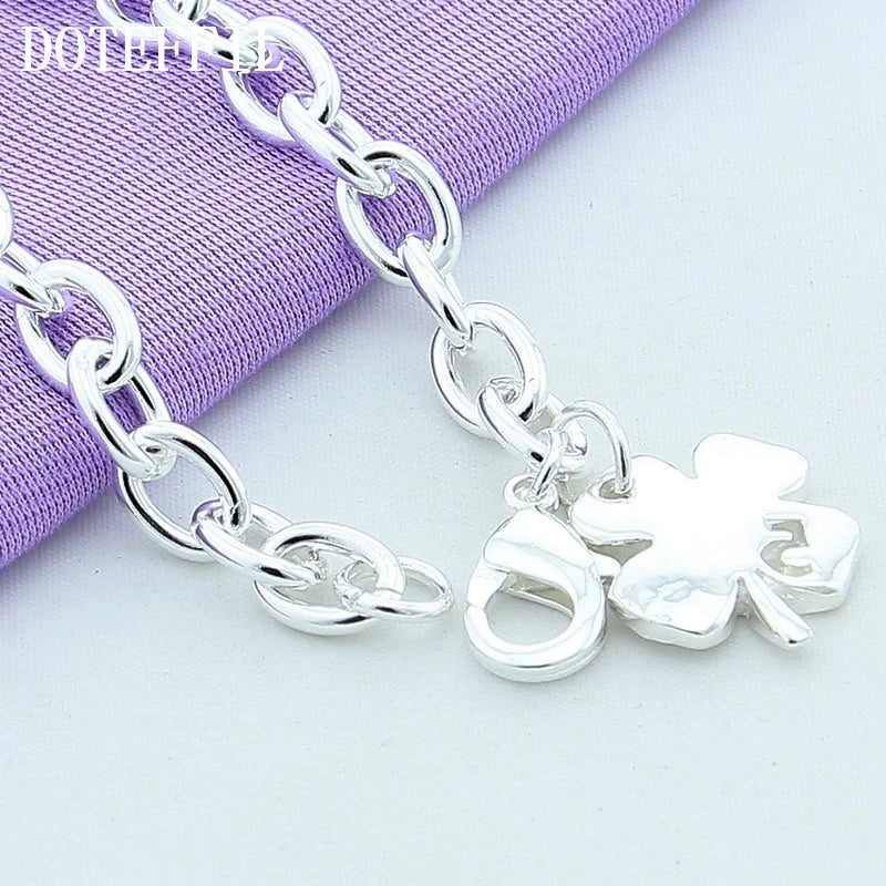 Silver Clover Leaves Lucky Number 5 Bracelet 20cm Chain