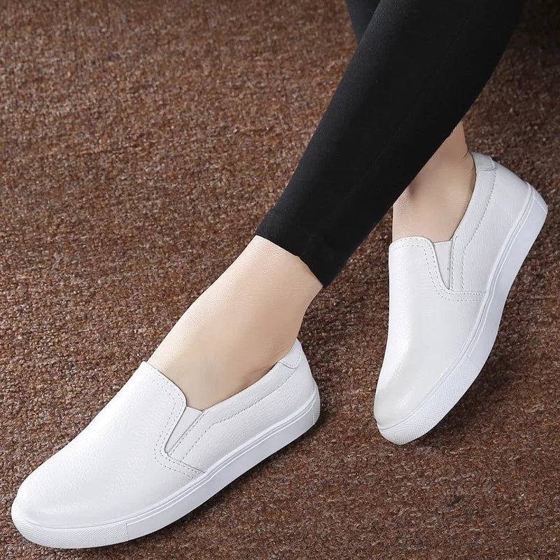 Women Ladies Genuine Leather Shoes Flats Platform Sneakers