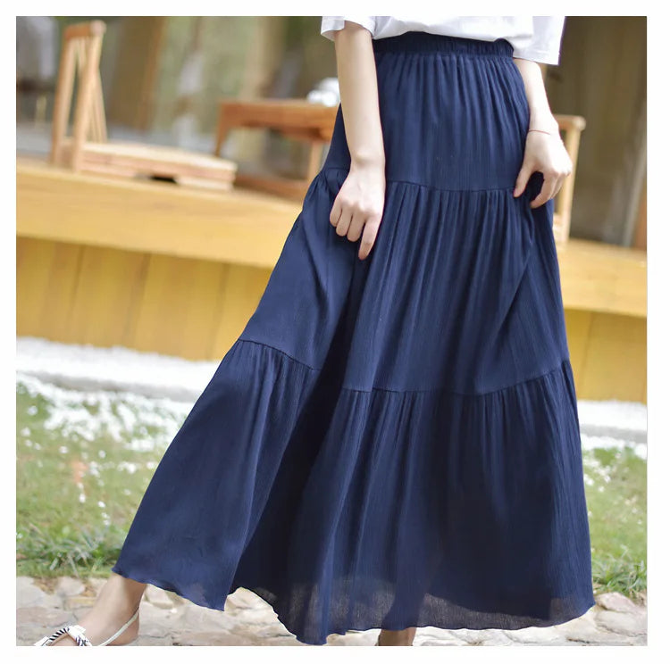 Long Skirt Cotton Linen Pink High Waist Boho Maxi Skirts