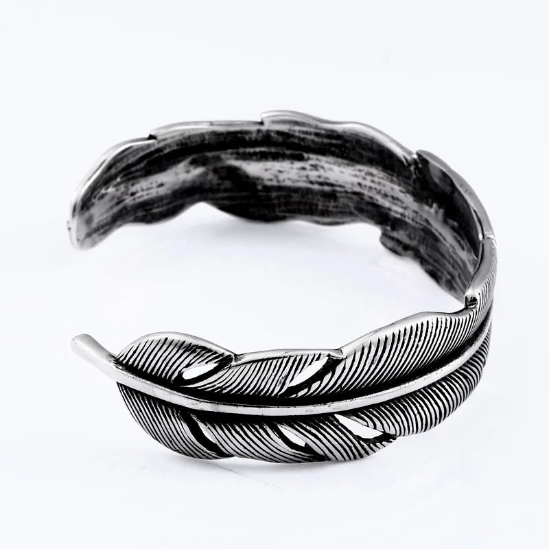 stainless steel Fashion design vintage feather bracelet