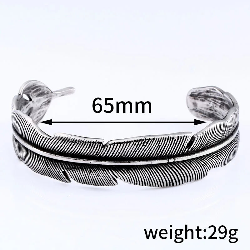 stainless steel Fashion design vintage feather bracelet