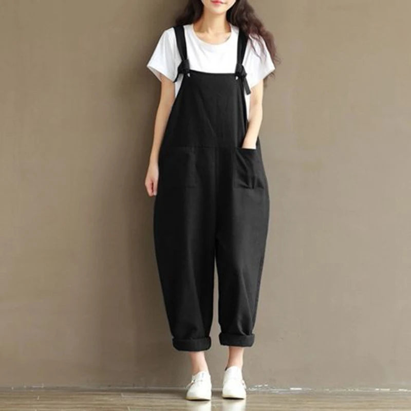 Fashion Solid Jumpsuit Strap Harem Trousers Overall Pants Casual