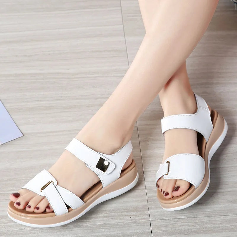 Women Female Ladies Genuine Leather Shoes Sandals Flats