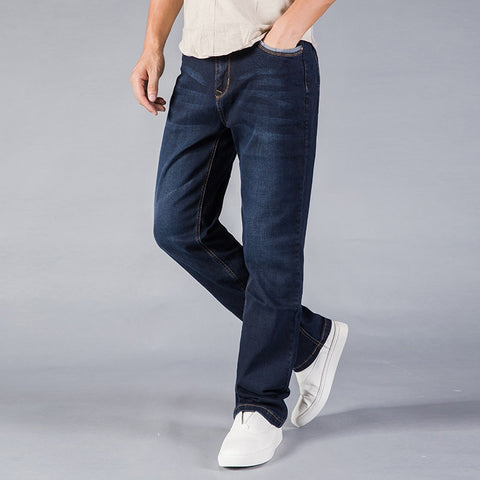 Straight Loose Stretch Denim Pants Mens Trousers Business