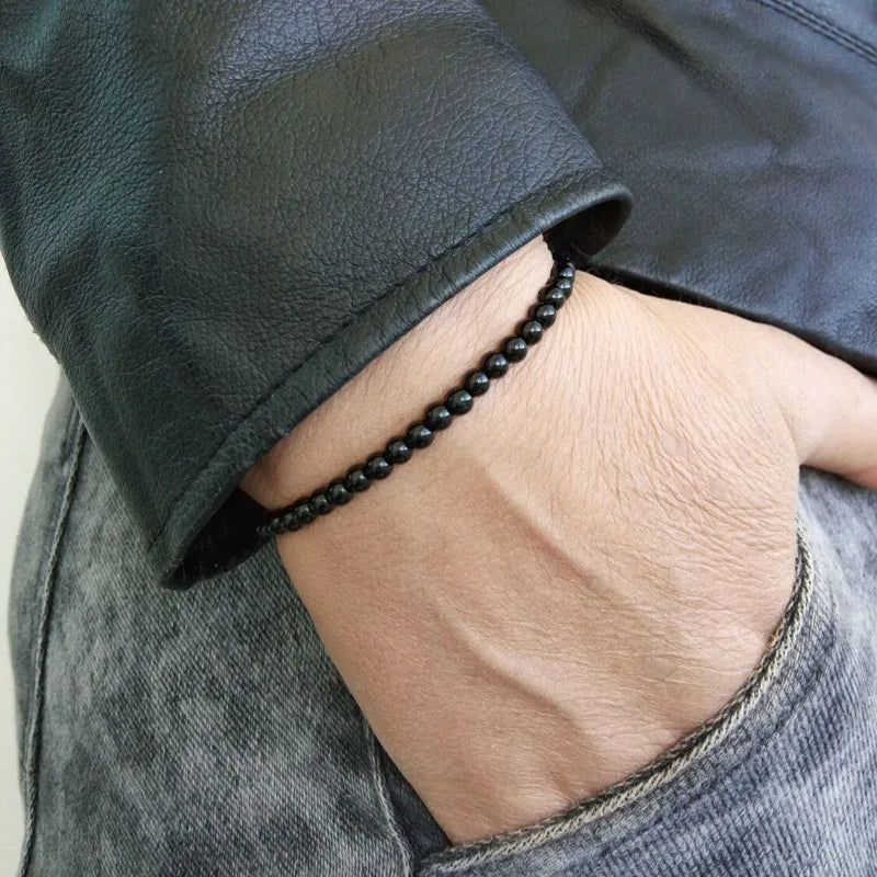 Fashion Men Bracelet Simple Round Stone Beaded Charm