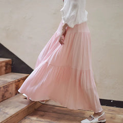 Long Skirt Cotton Linen Pink High Waist Boho Maxi Skirts