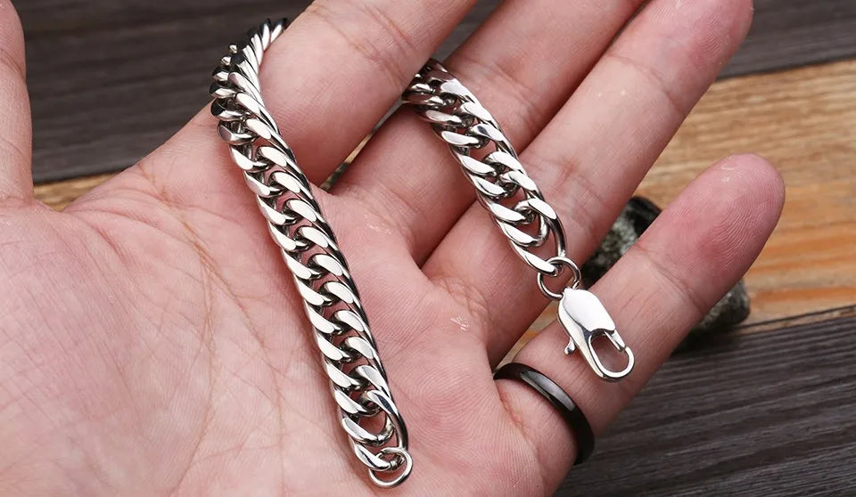 7mm/9mm wide 316L stainless steel knitting chain bracelet