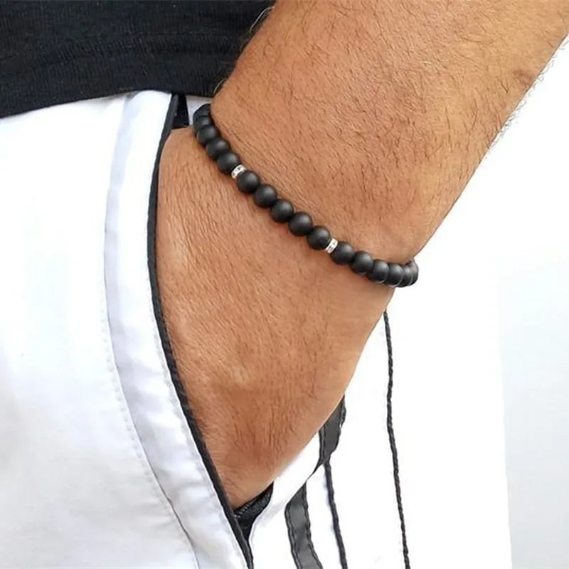 Fashion Men Bracelet Simple Round Stone Beaded Charm