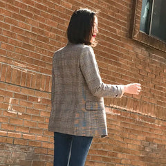 Vintage Notched Breasted Plaid Women Blazer