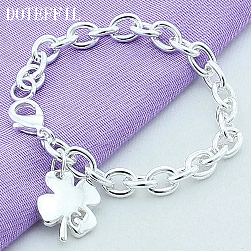 Silver Clover Leaves Lucky Number 5 Bracelet 20cm Chain