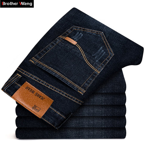 Men's Black Jeans Business Fashion Classic Style Elastic Slim Trousers