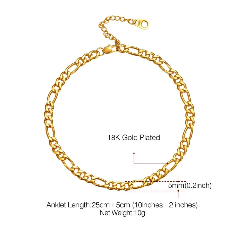 Anklet Figaro Chain Gold Color Stainless Steel Ankle Bracelet