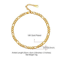 Anklet Figaro Chain Gold Color Stainless Steel Ankle Bracelet