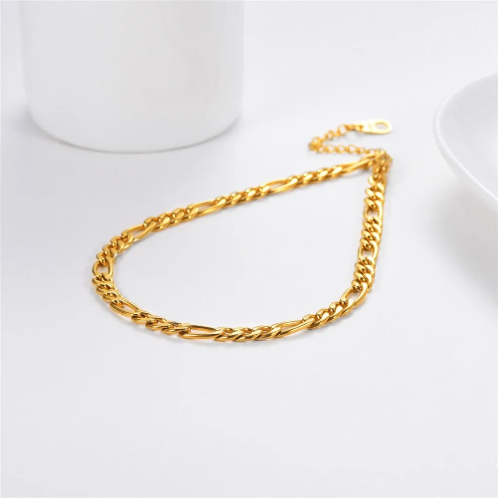 Anklet Figaro Chain Gold Color Stainless Steel Ankle Bracelet