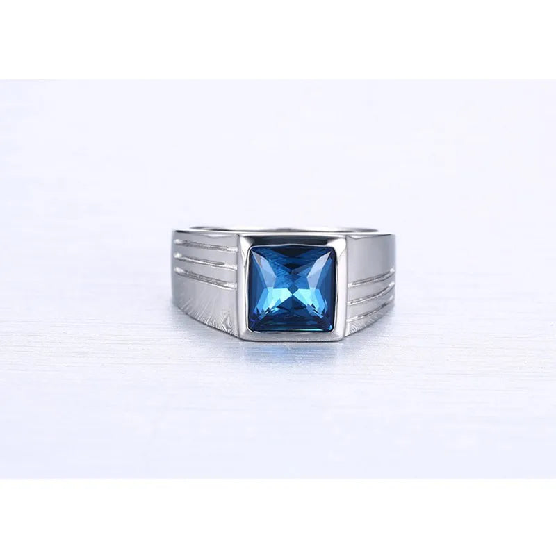 Blue CZ Zircon Engagement Band Ring