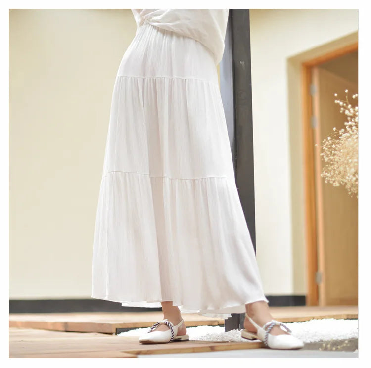 Long Skirt Cotton Linen Pink High Waist Boho Maxi Skirts