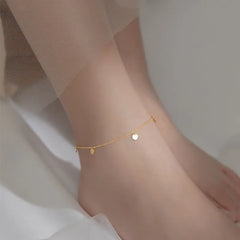 Silver Minimalist Disc Cross Link Chain Anklet Fashion Chic