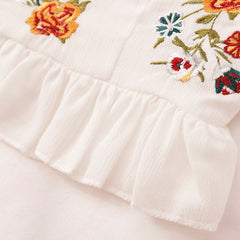 Boho Flower Embroidery Camis Sleeveless Ruffles Slim Crop Top