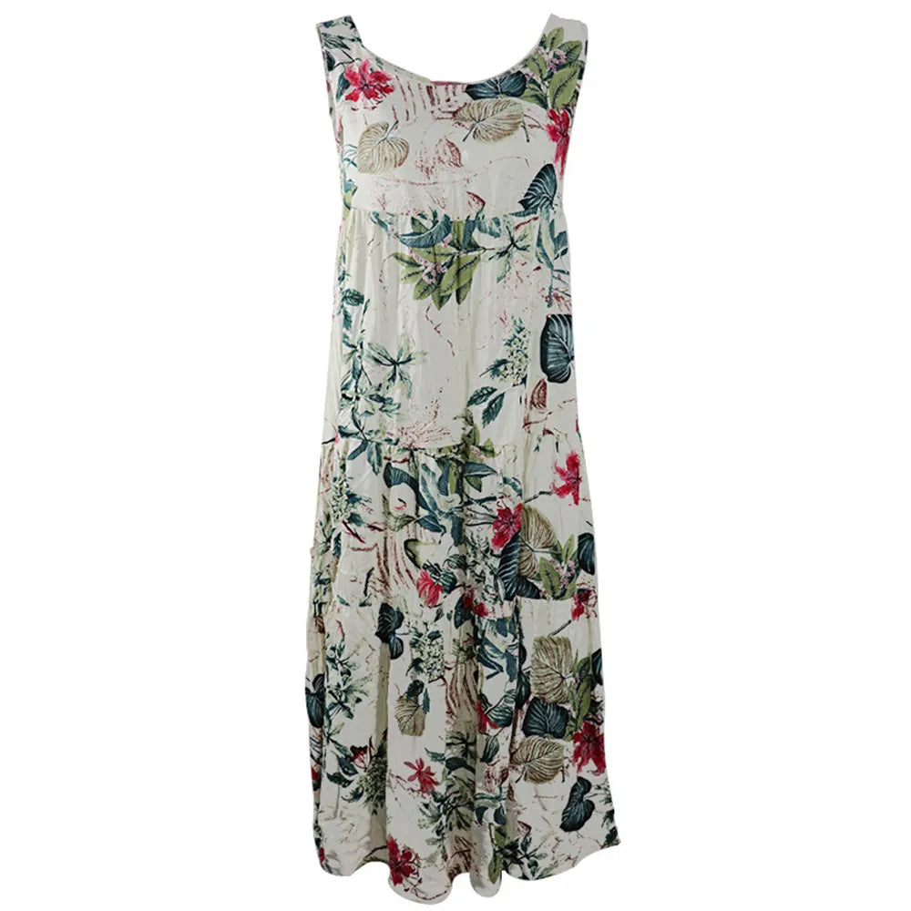 Bohemian Maxi Dress Casual Vintage Sleeveless O Neck Floral Print