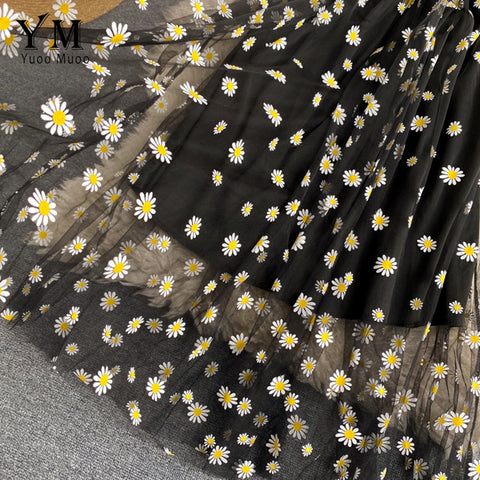 Fashion Daisy Flower Print Mesh Party Dress