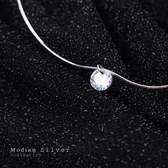 Silver Dazzling Zircon Round Pendant Choker Necklace Fine Jewelry