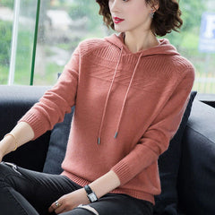 Slim Knitted Hooded Sweaters For Women Classic Pullover Oversized