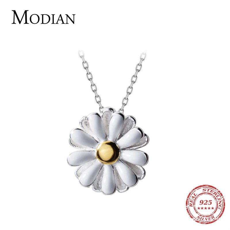 Daisy Flower Charm Necklaces Pendant Fashion Chain Silver Jewelry