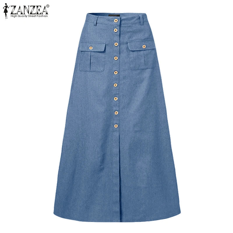 Women Retro Skirts Long Skirt Casual Solid Split Bottoms