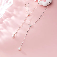 Shiny Zircon Y-Shape Elegant Pearl Pendant Necklace