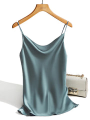 Satin Silk Tank Female Strap Basic Spaghetti Strap Tops