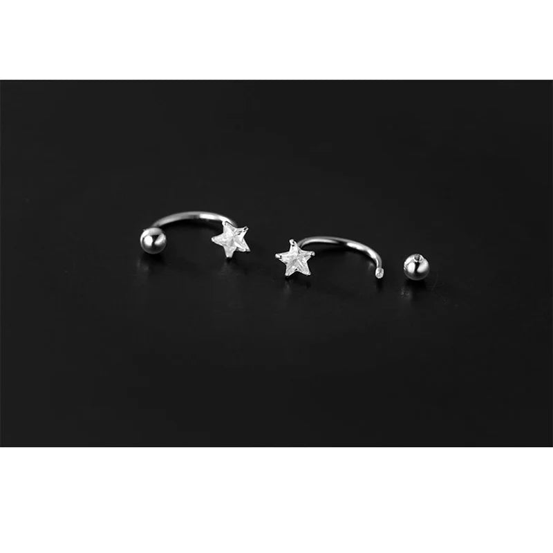 Star Minimalist Hoop Earrings Silver Fine In Jewelry