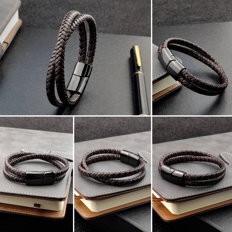 Titanium Steel Bracelet Double Layer Braided Rope Man Magnetic