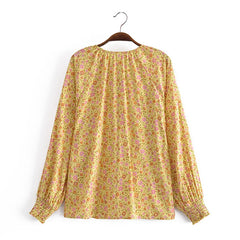 Boho Tops Vintage Yellow Floral Print Tassel Loose Blouses