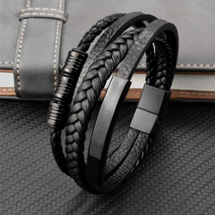 Multi-Layer Stainless Steel Genuine Leather Bracelet