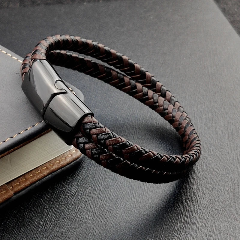 Titanium Steel Bracelet Double Layer Braided Rope Man Magnetic