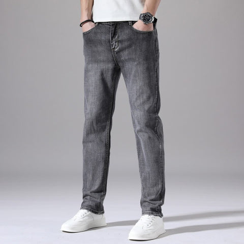 Streetwear Men's Jeans Retro Straight Regular Stretch Denim Pants
