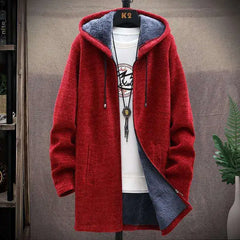 Winter Men Sweater Fleece Cardigan  Jacket Long Hooded Clothing