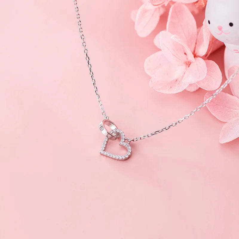 Women's Necklace Silver Chains Woman On Neck Heart Hollow Pendant