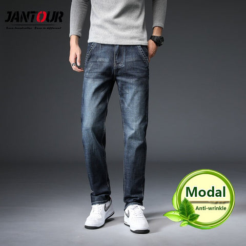 Classic men's loose Modal jeans  clothing business casual straight pants