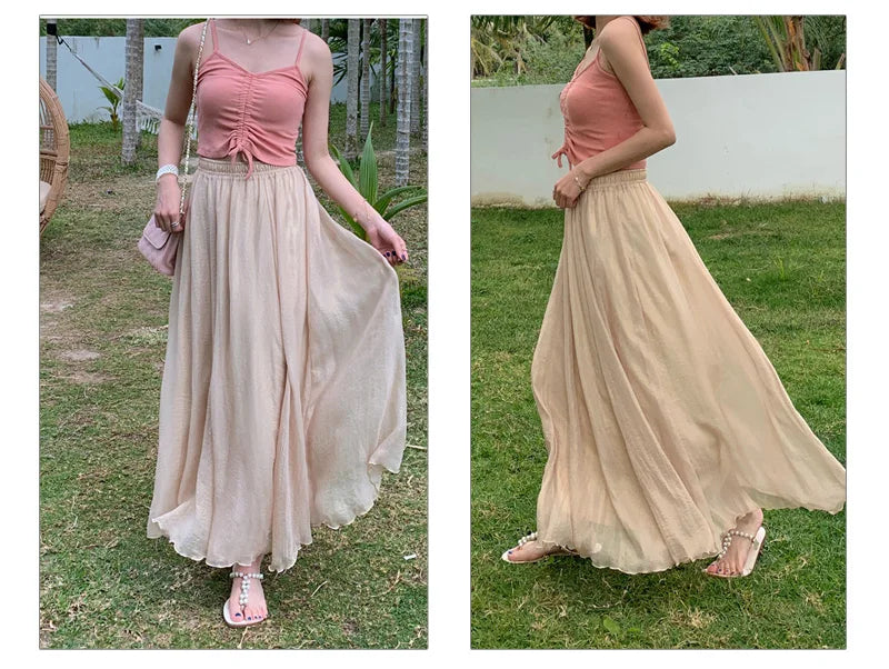 Solid Color Long High Waist Chiffon Beach A-Line Skirts