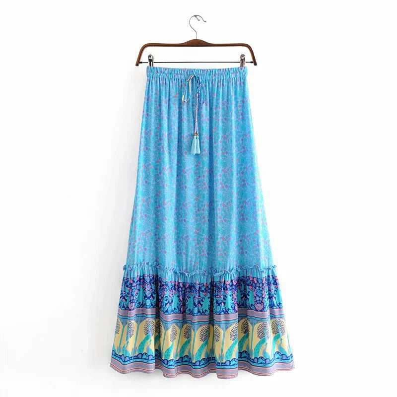 Fashion Floral Peacock Print  Beach Bohemian Maxi Skirt