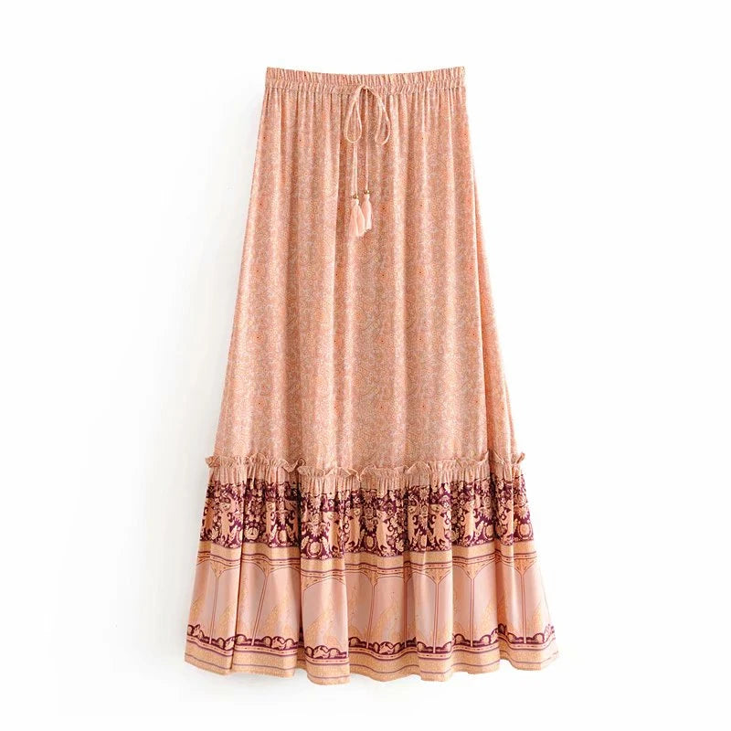 Fashion Floral Peacock Print  Beach Bohemian Maxi Skirt