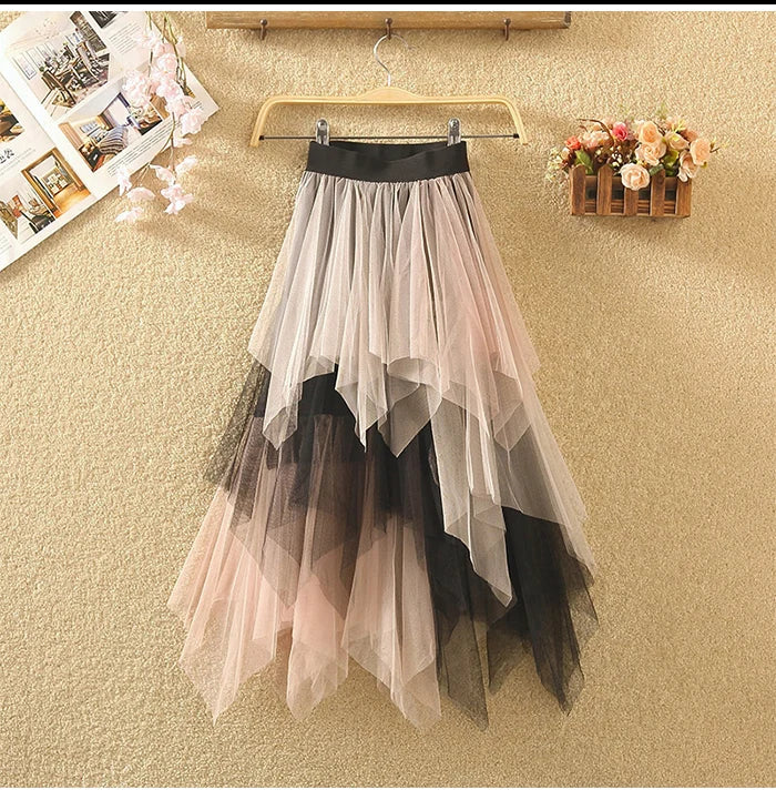 Fashion Contrast Color High Waist Pleated Maxi Skirt