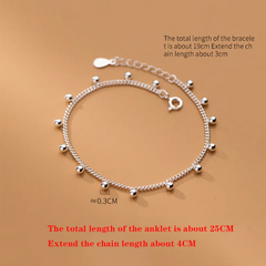 Silver Minimalist Glossy Bead Link Chain Charm Bracelet Anklet